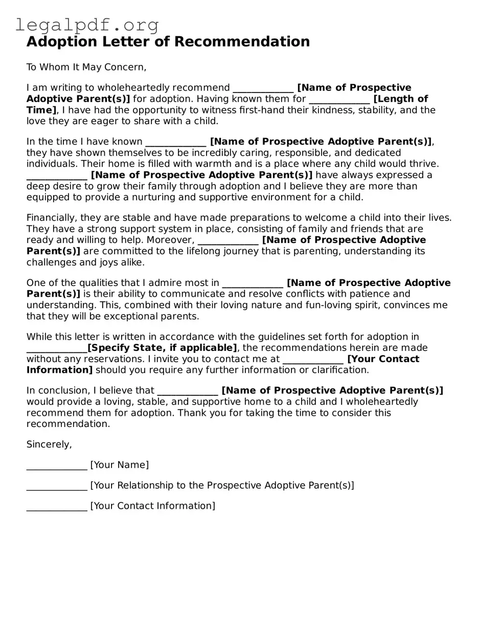 Blank Adoption Letter of Recommendation Document