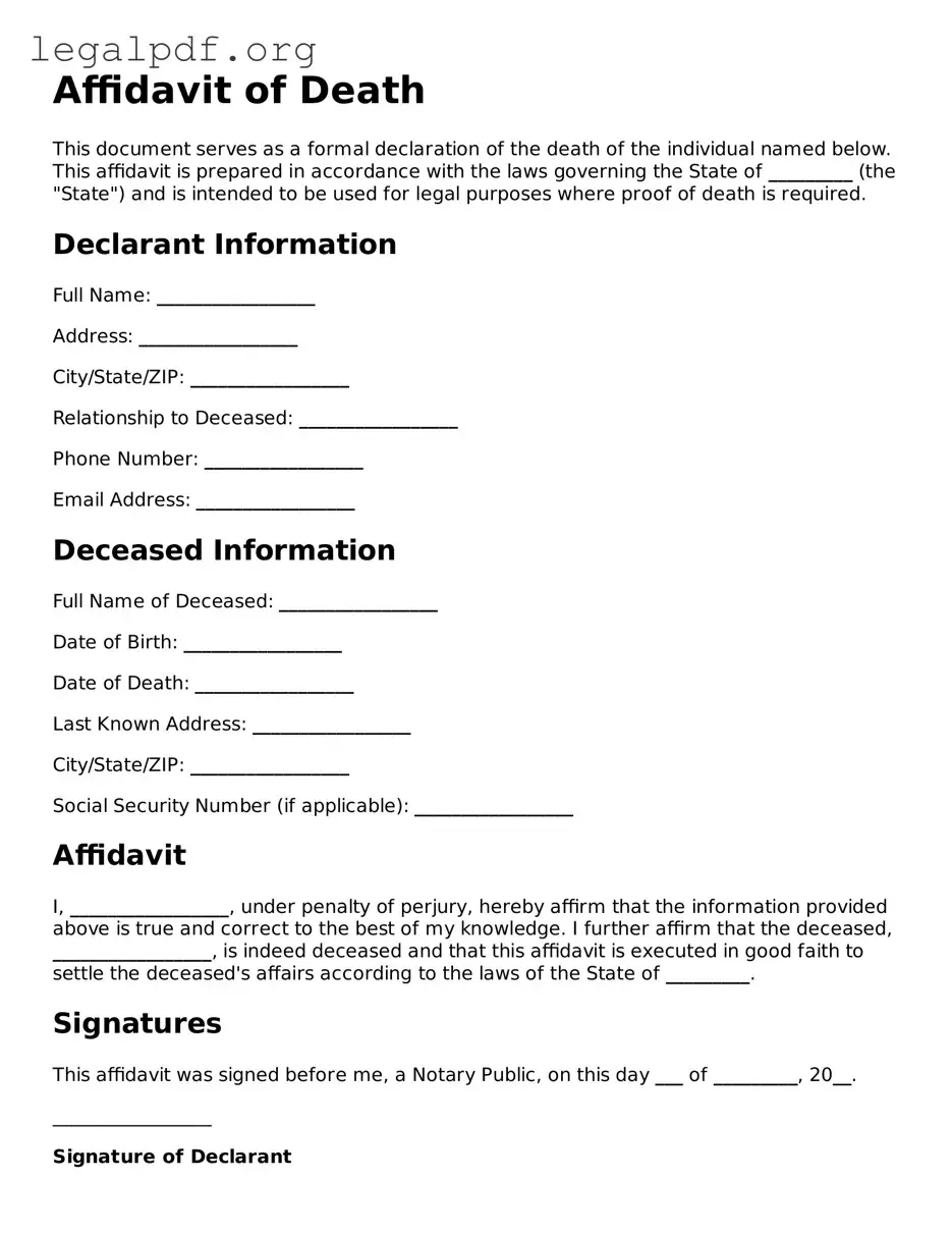 Blank Affidavit of Death Document