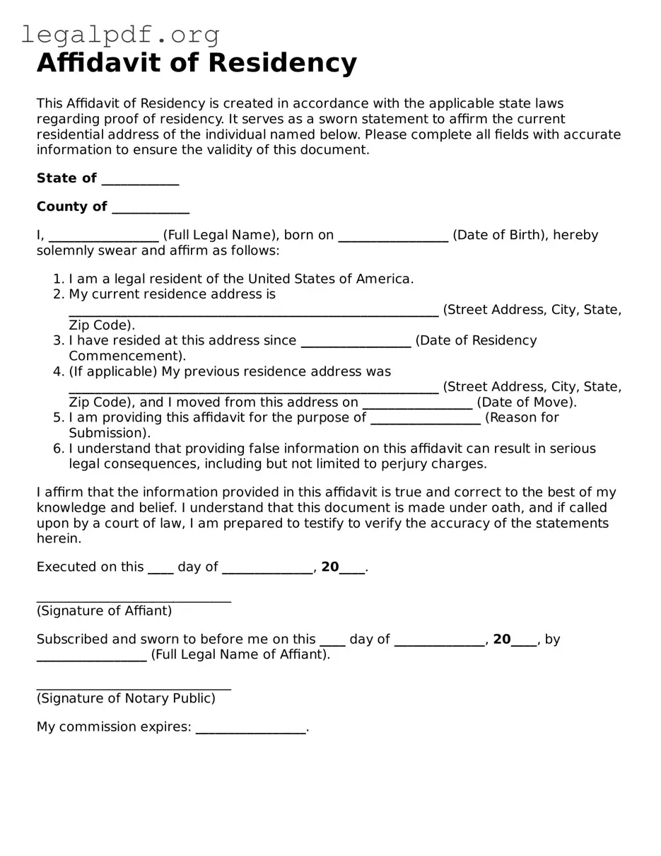 Blank Affidavit of Residency Document