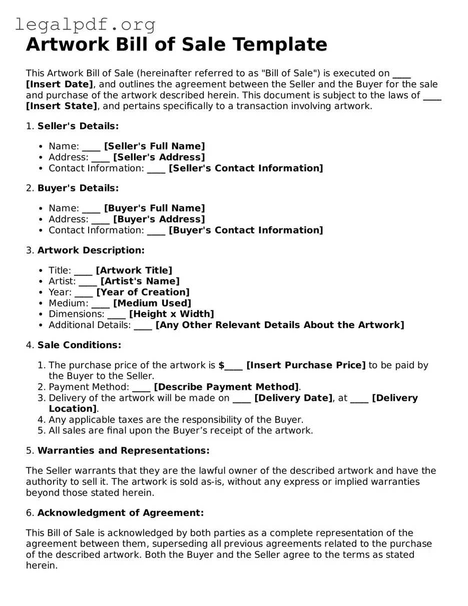 Blank Artwork Bill of Sale Document