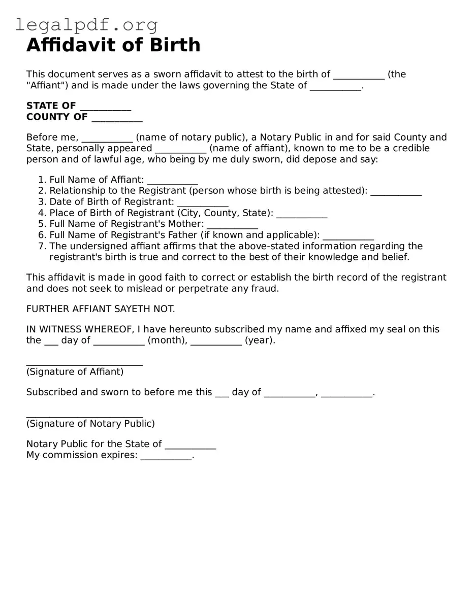Blank Affidavit of Birth Document