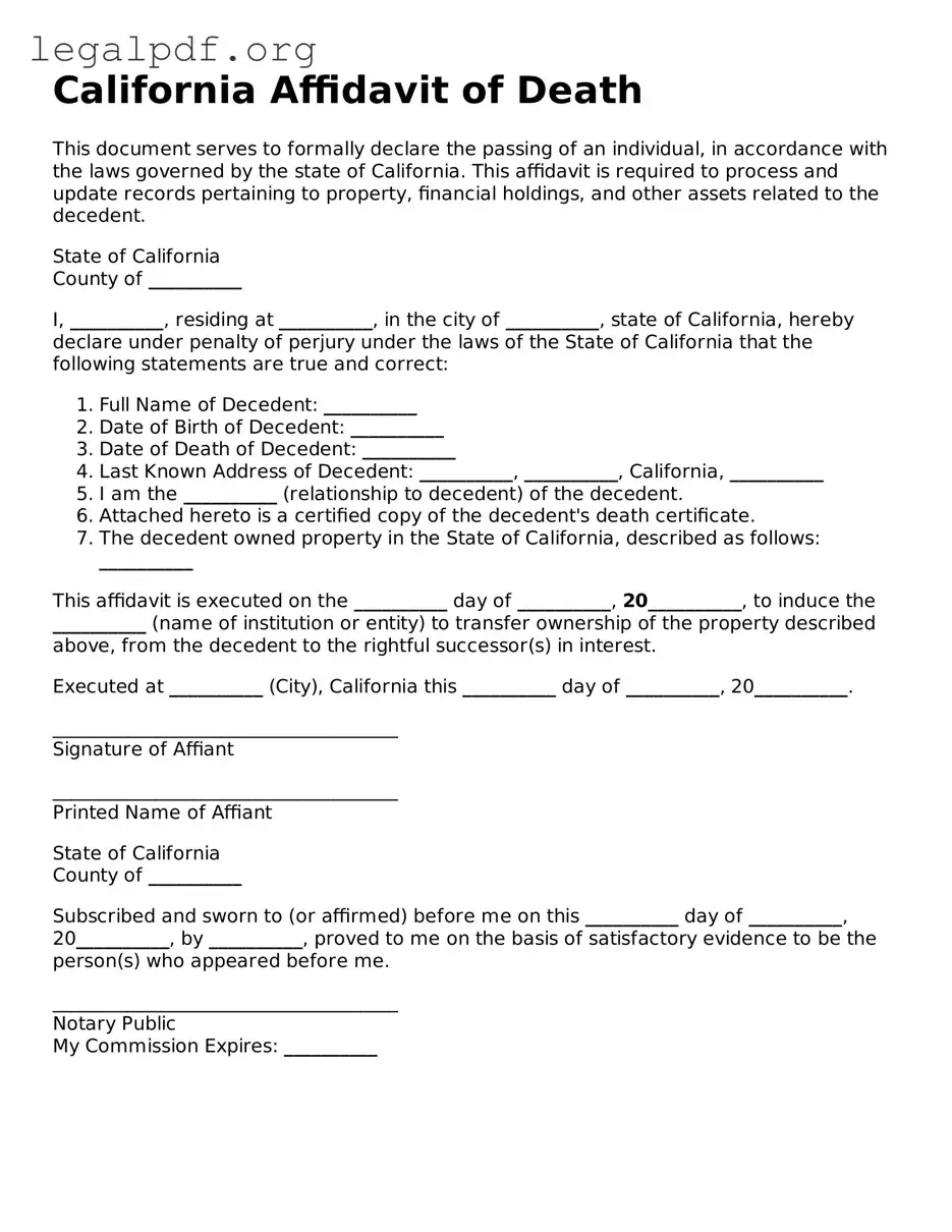 Valid  Affidavit of Death Template for California