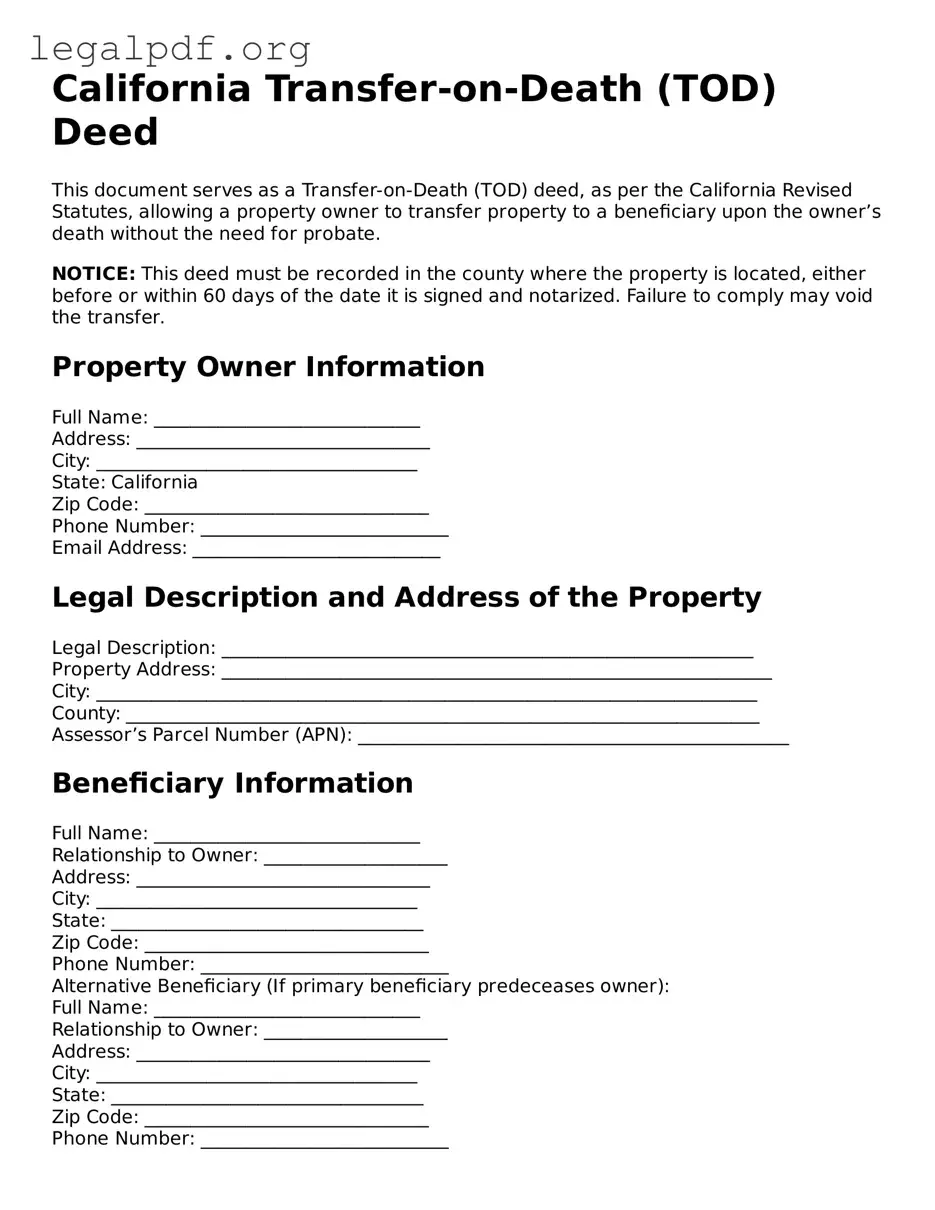 Valid  Transfer-on-Death Deed Template for California