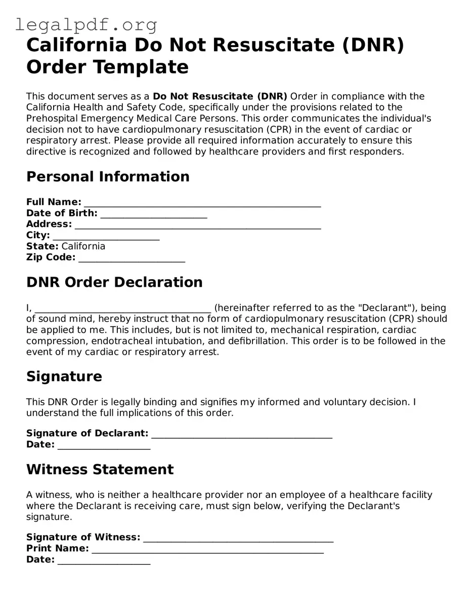 Valid  Do Not Resuscitate Order Template for California