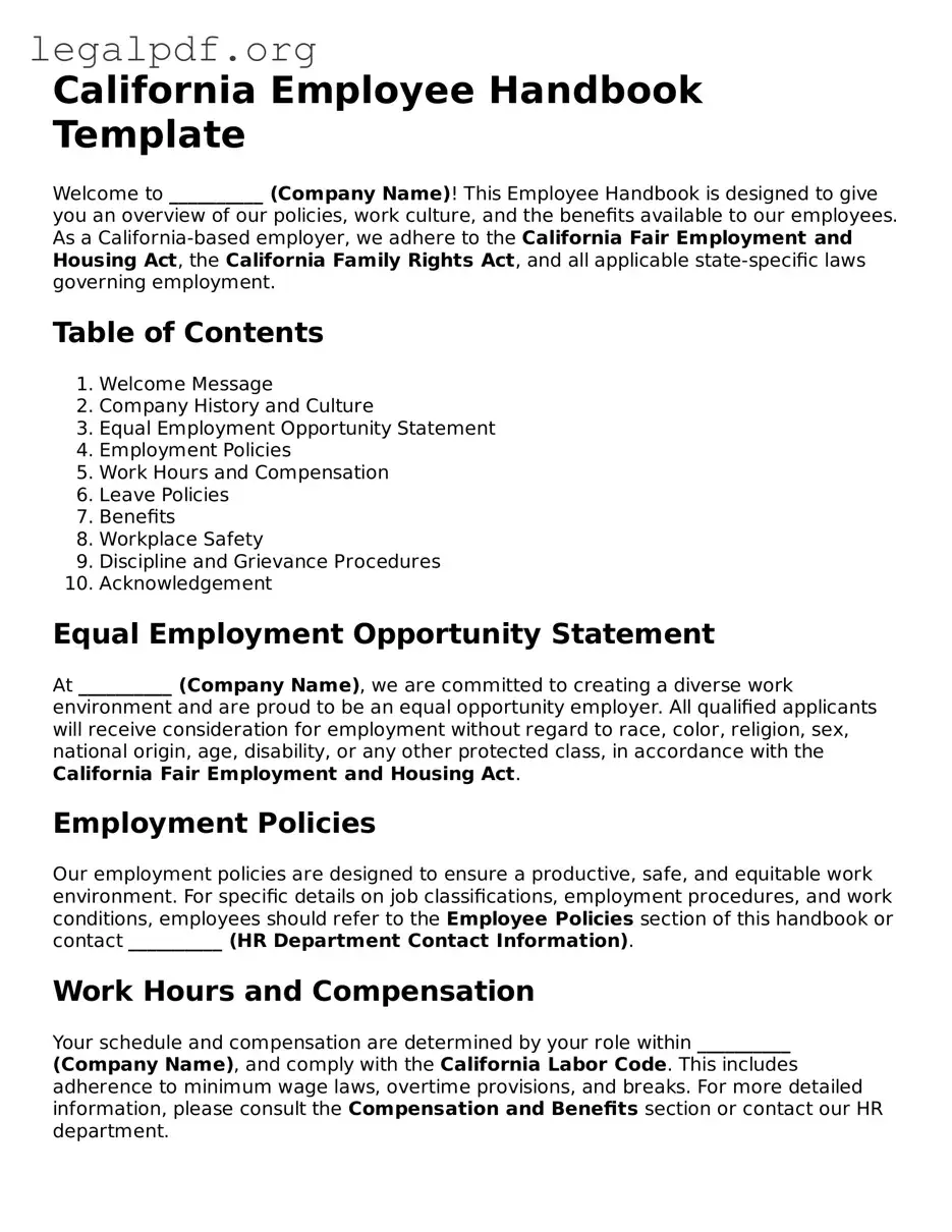 Valid  Employee Handbook Template for California