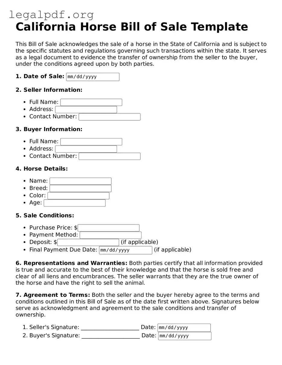 Valid  Horse Bill of Sale Template for California