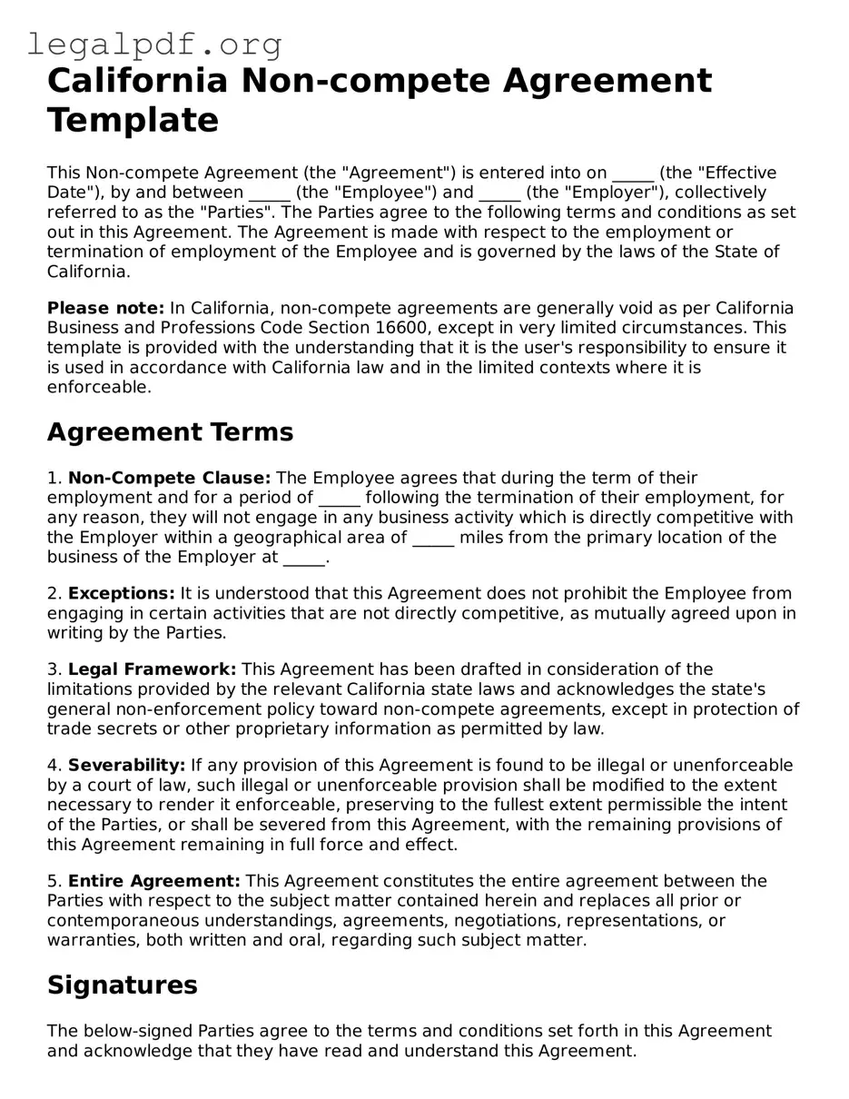 Valid  Non-compete Agreement Template for California