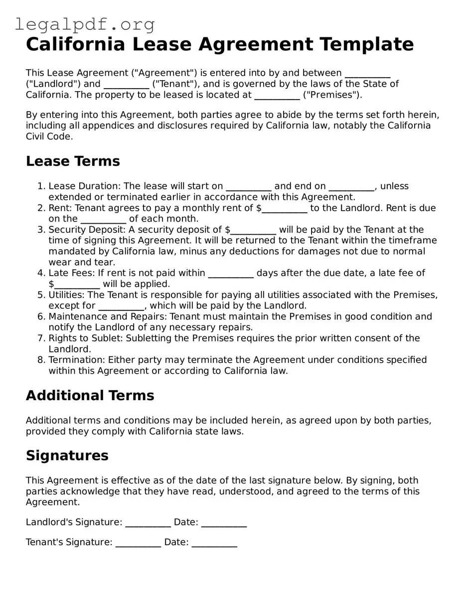 Valid  Lease Agreement Template for California