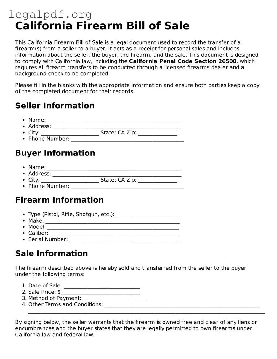 Valid  Firearm Bill of Sale Template for California