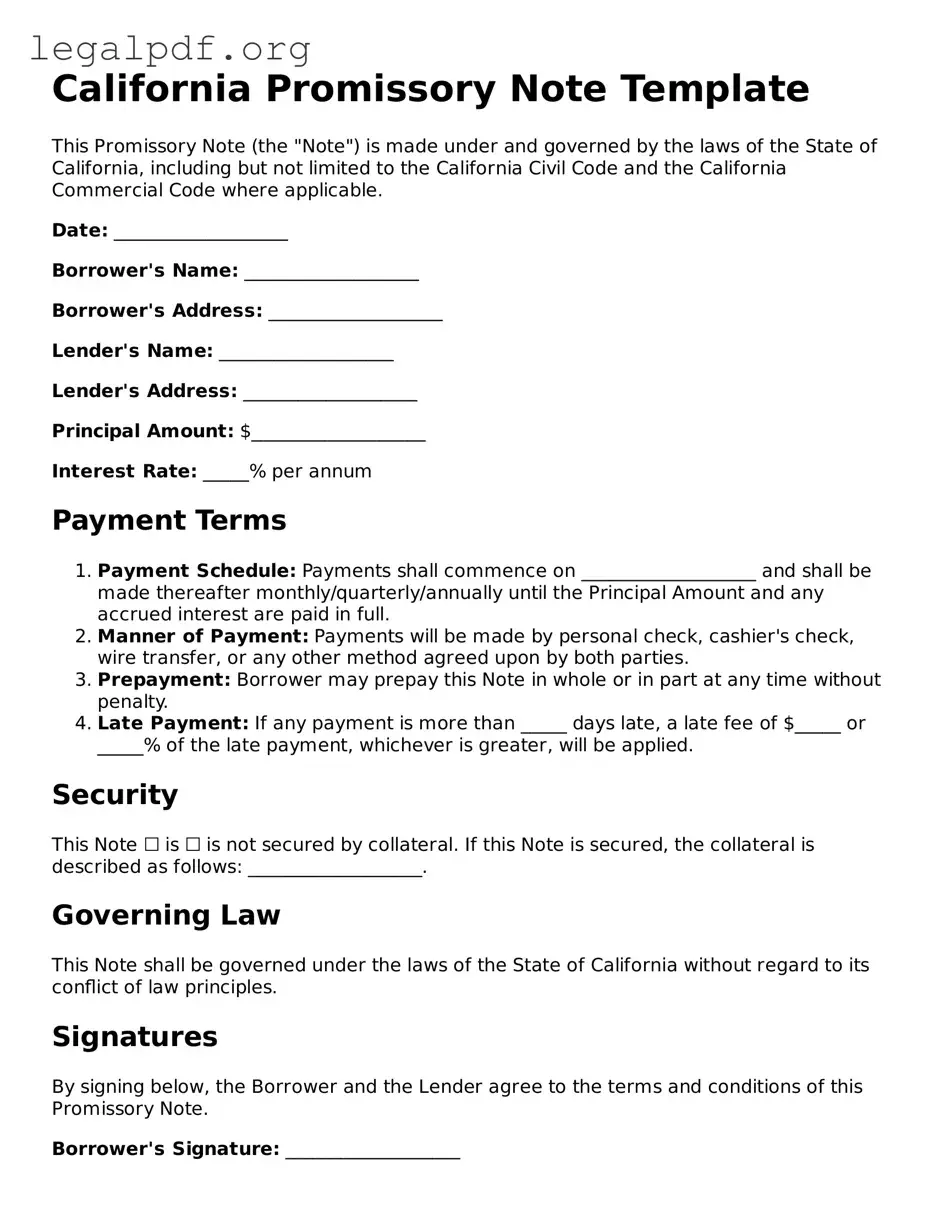 Valid  Promissory Note Template for California