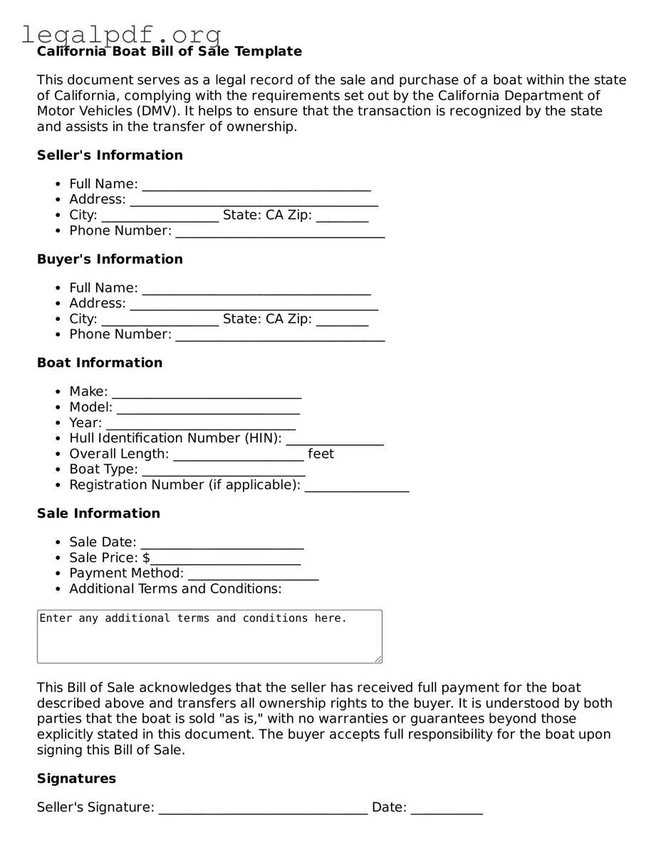 Valid  Boat Bill of Sale Template for California