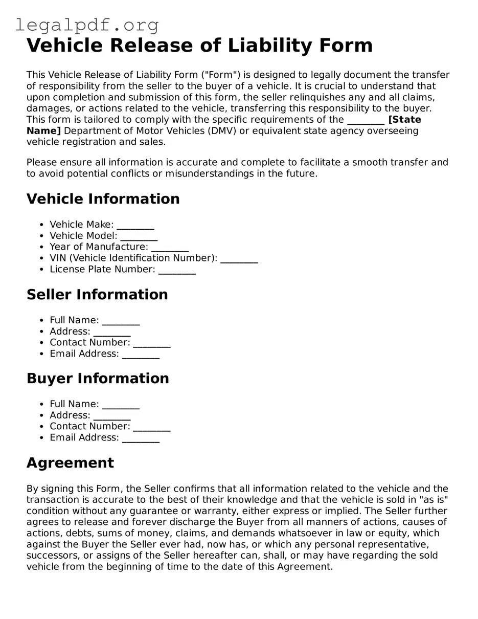 Blank Vehicle Release of Liability Document