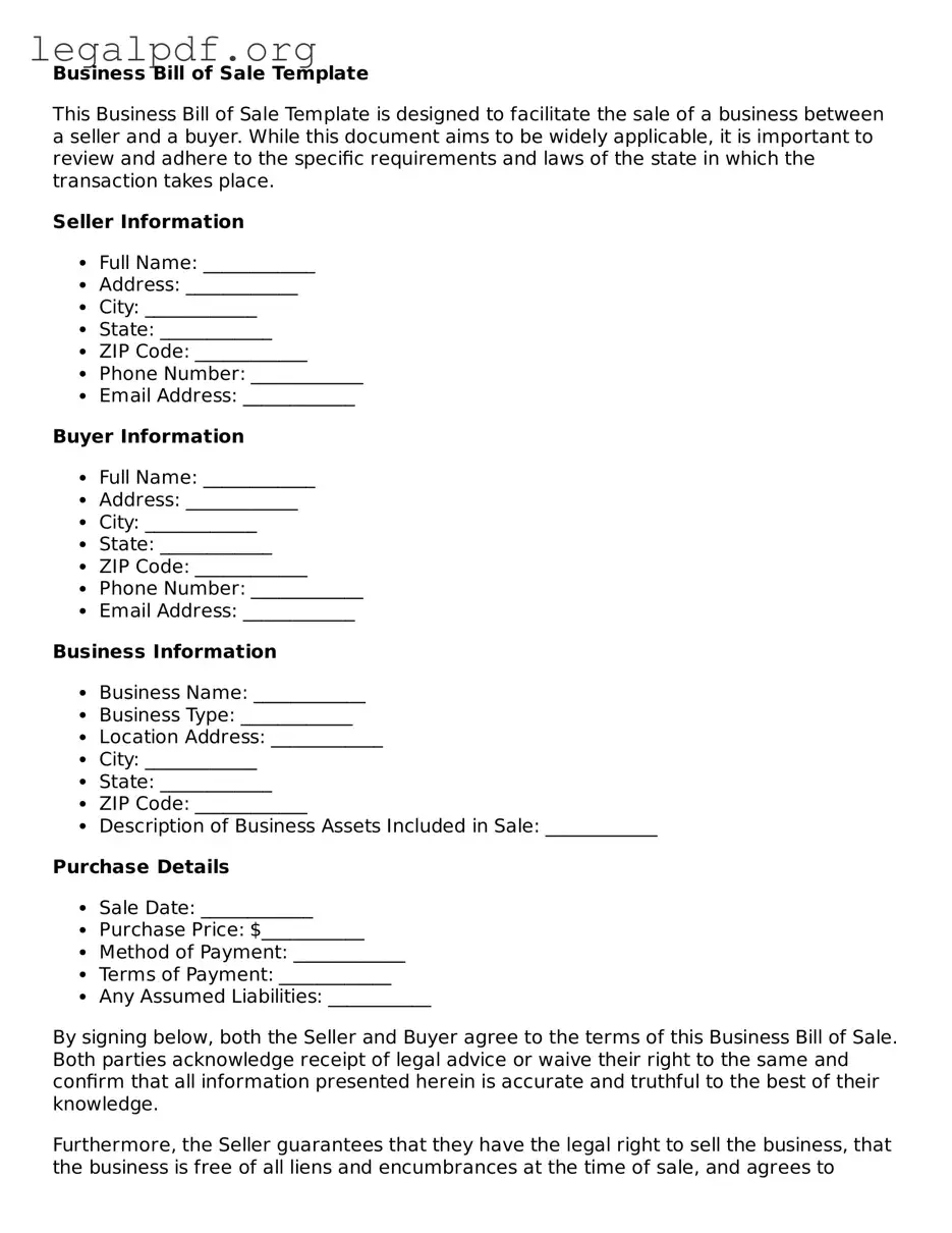 Blank Business Bill of Sale Document