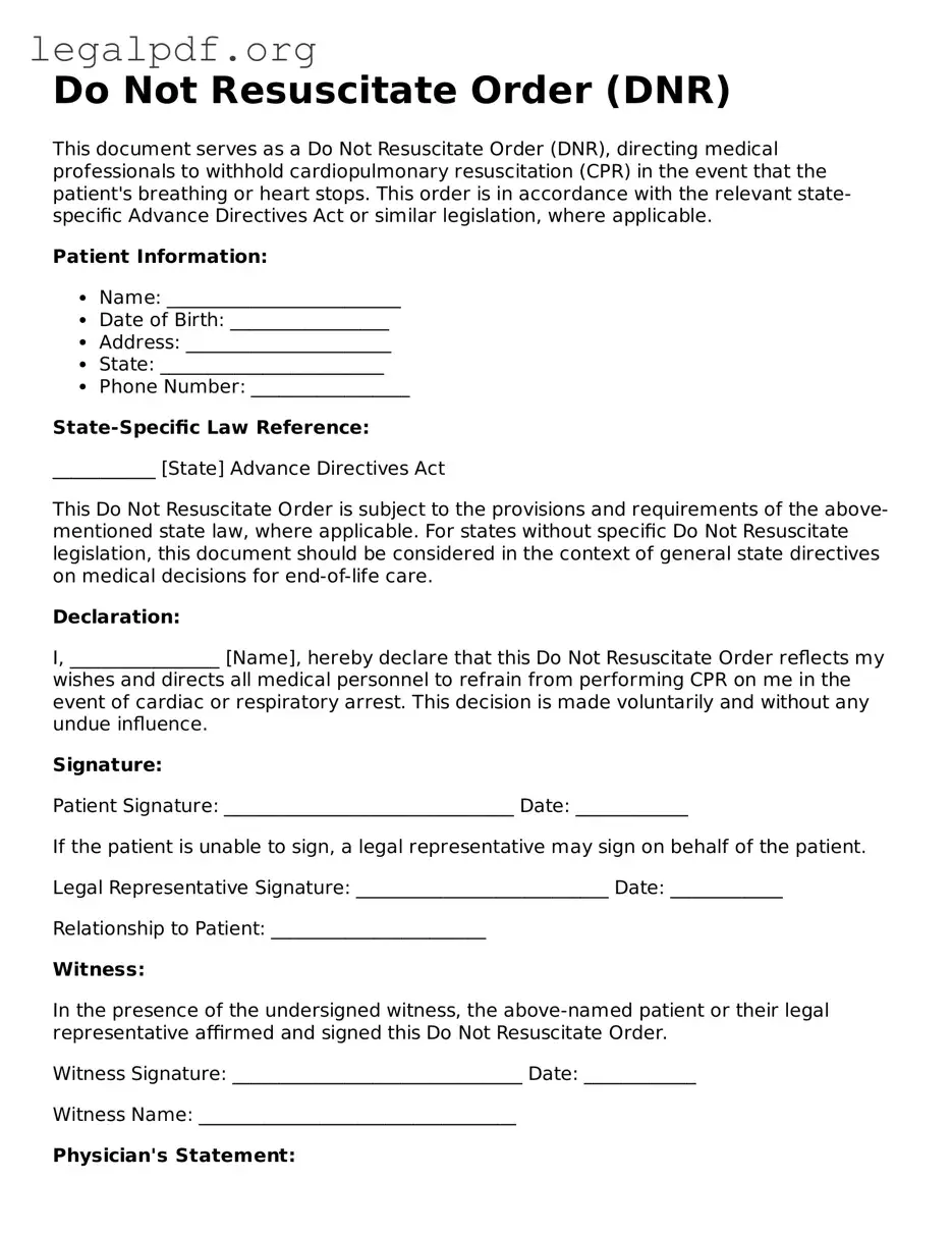 Blank Do Not Resuscitate Order Document