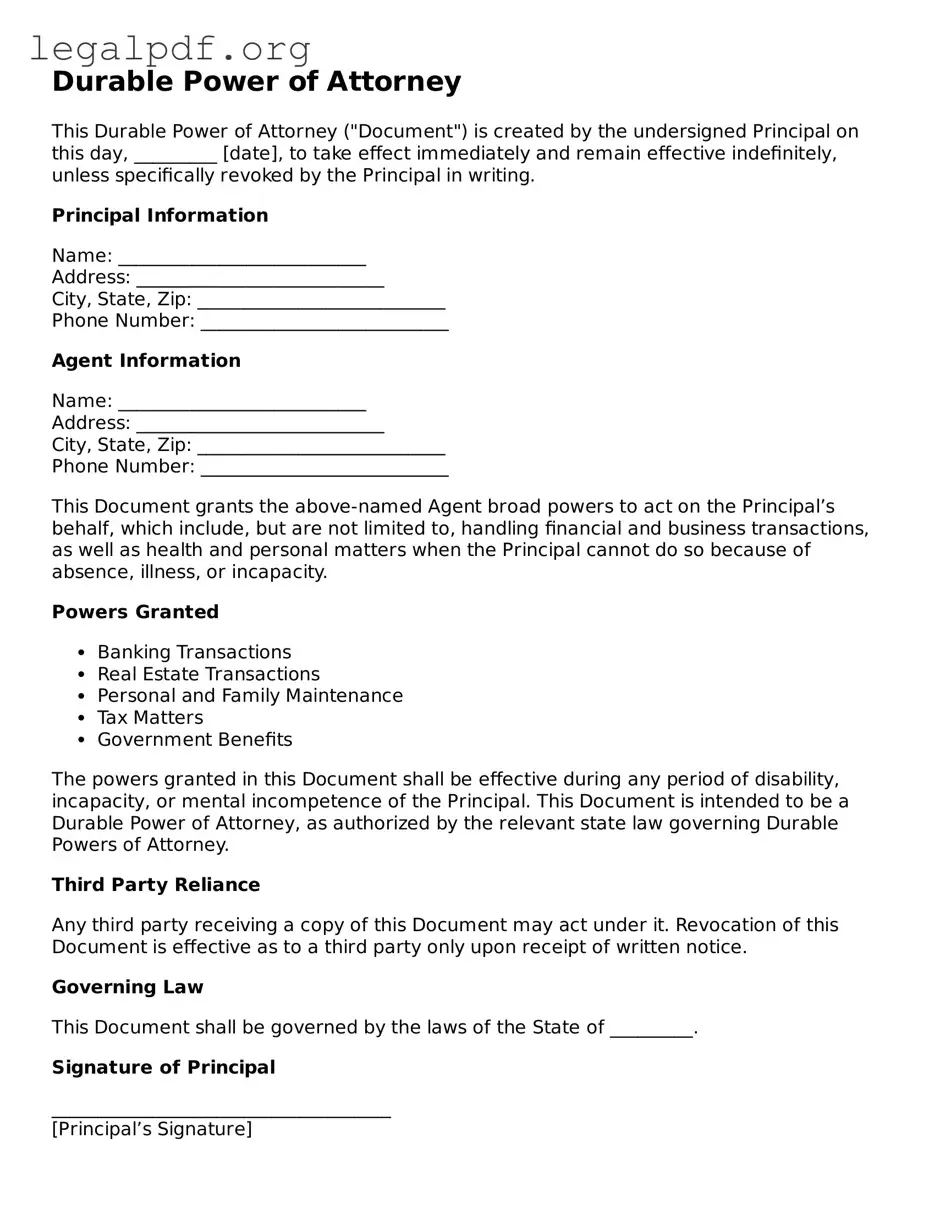 Blank Durable Power of Attorney Document