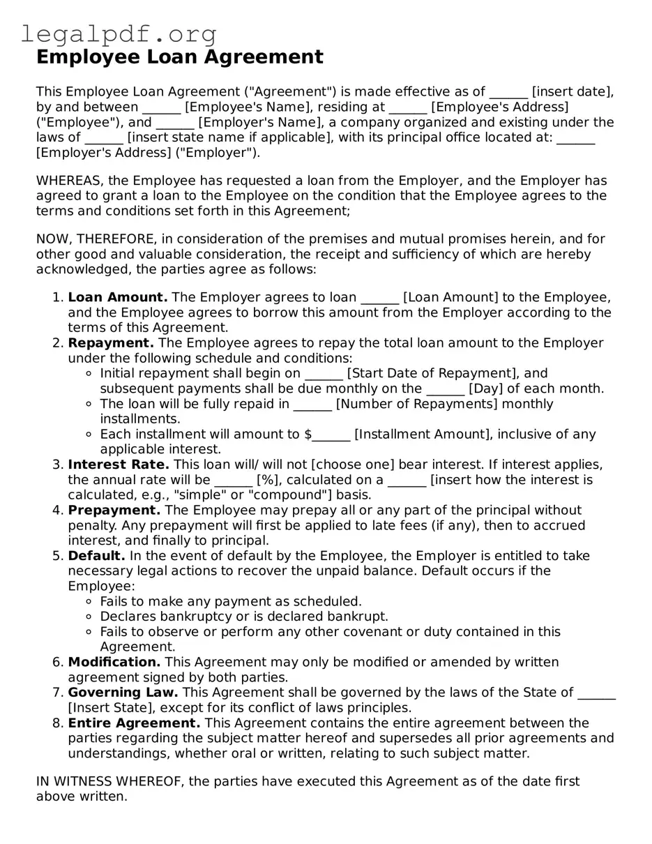 Blank Employee Loan Agreement Document