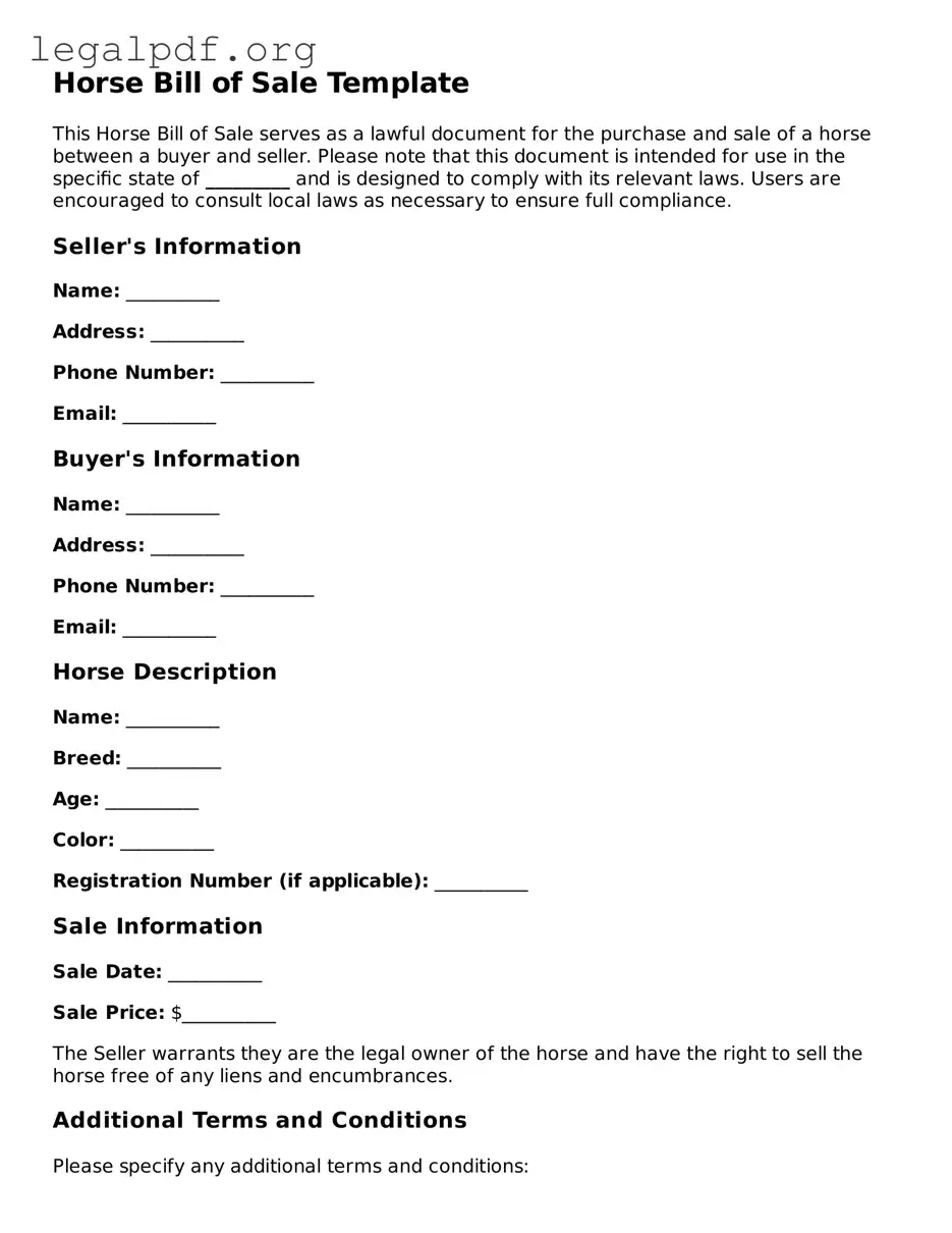 Blank Horse Bill of Sale Document