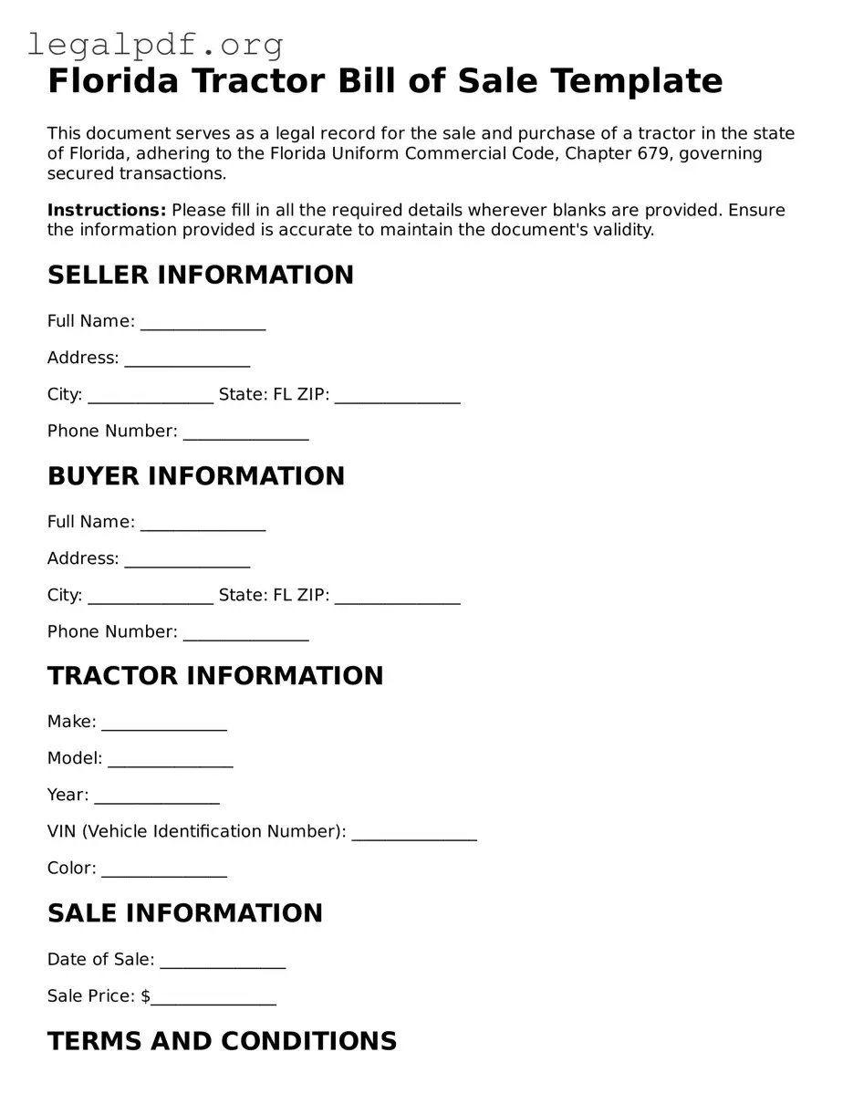 Valid  Tractor Bill of Sale Template for Florida