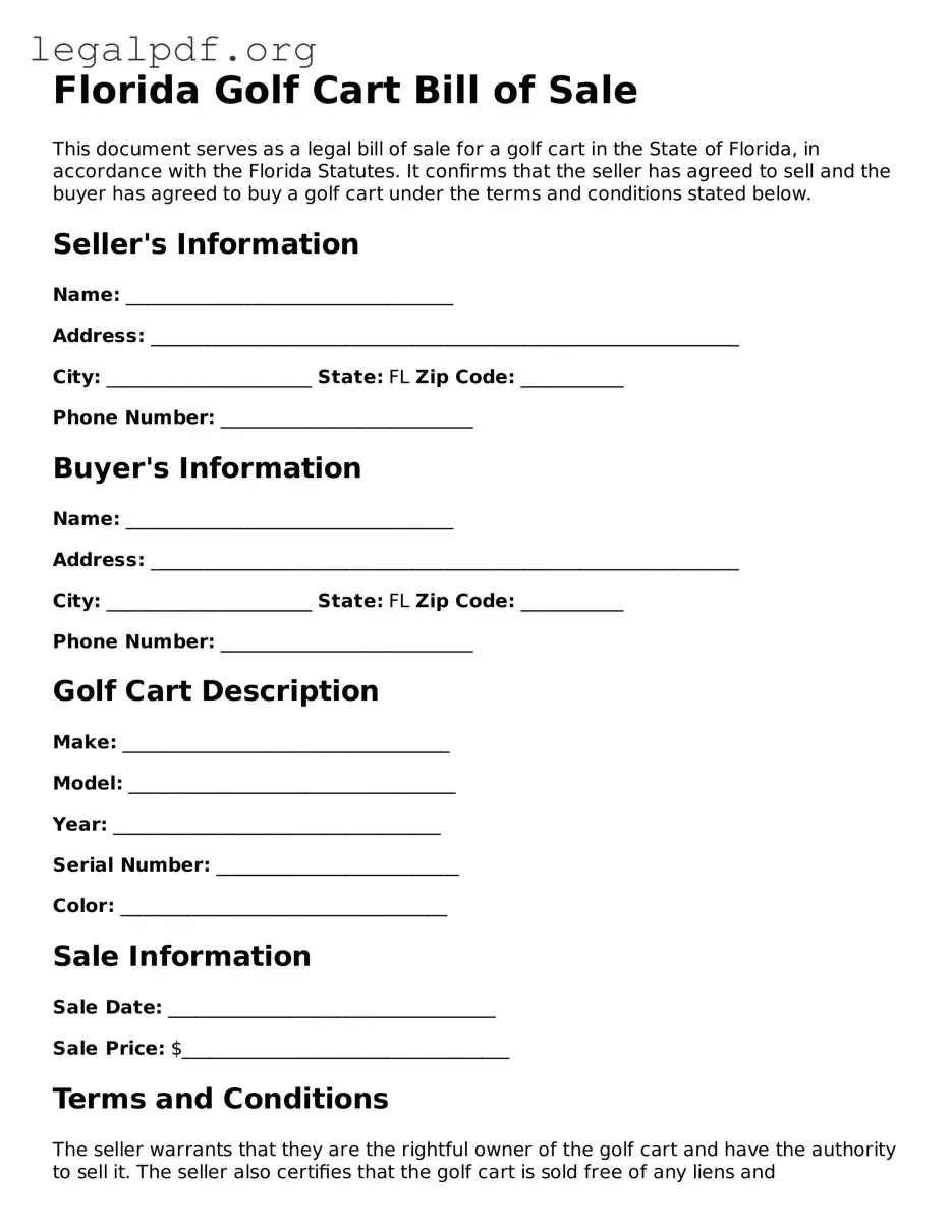 Valid  Golf Cart Bill of Sale Template for Florida