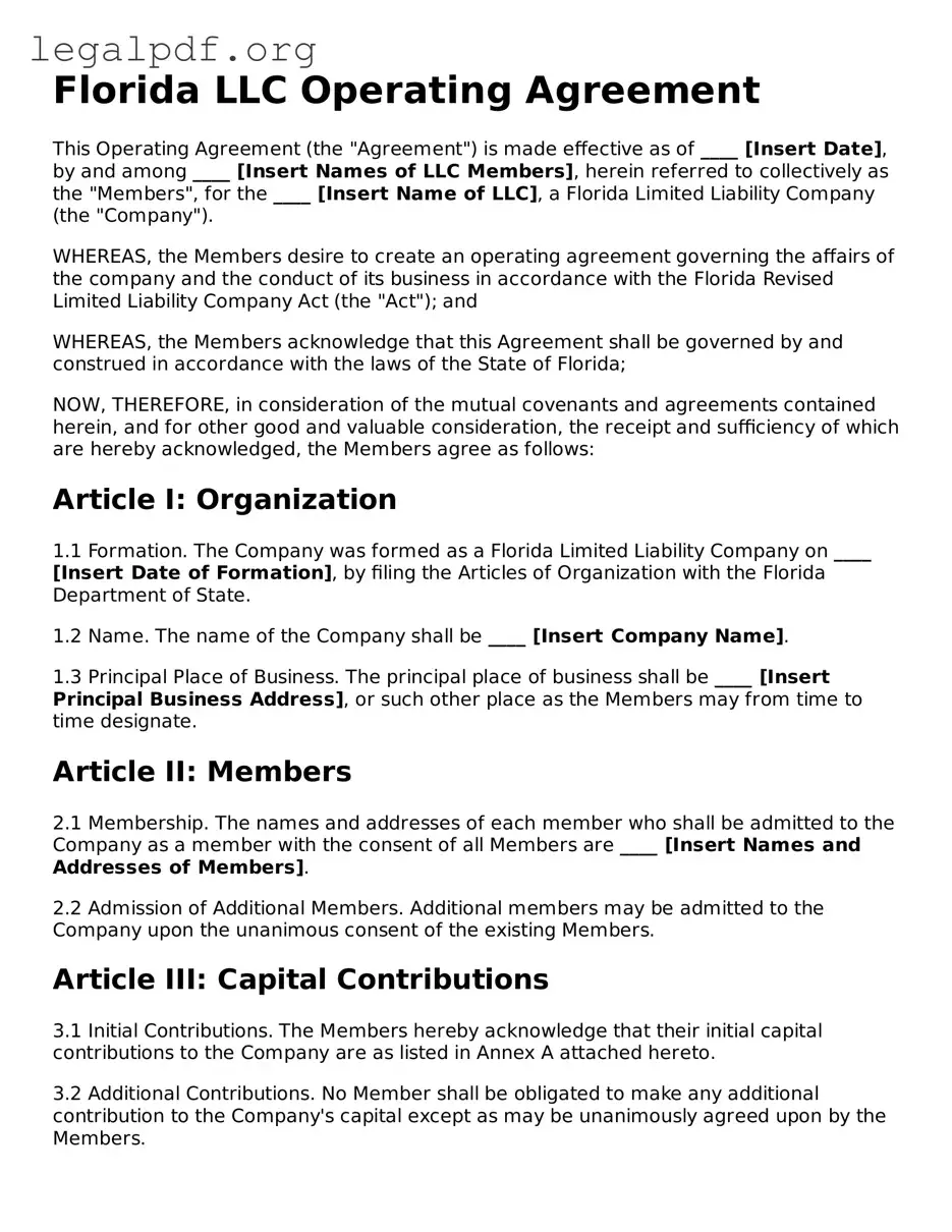 Valid  Operating Agreement Template for Florida