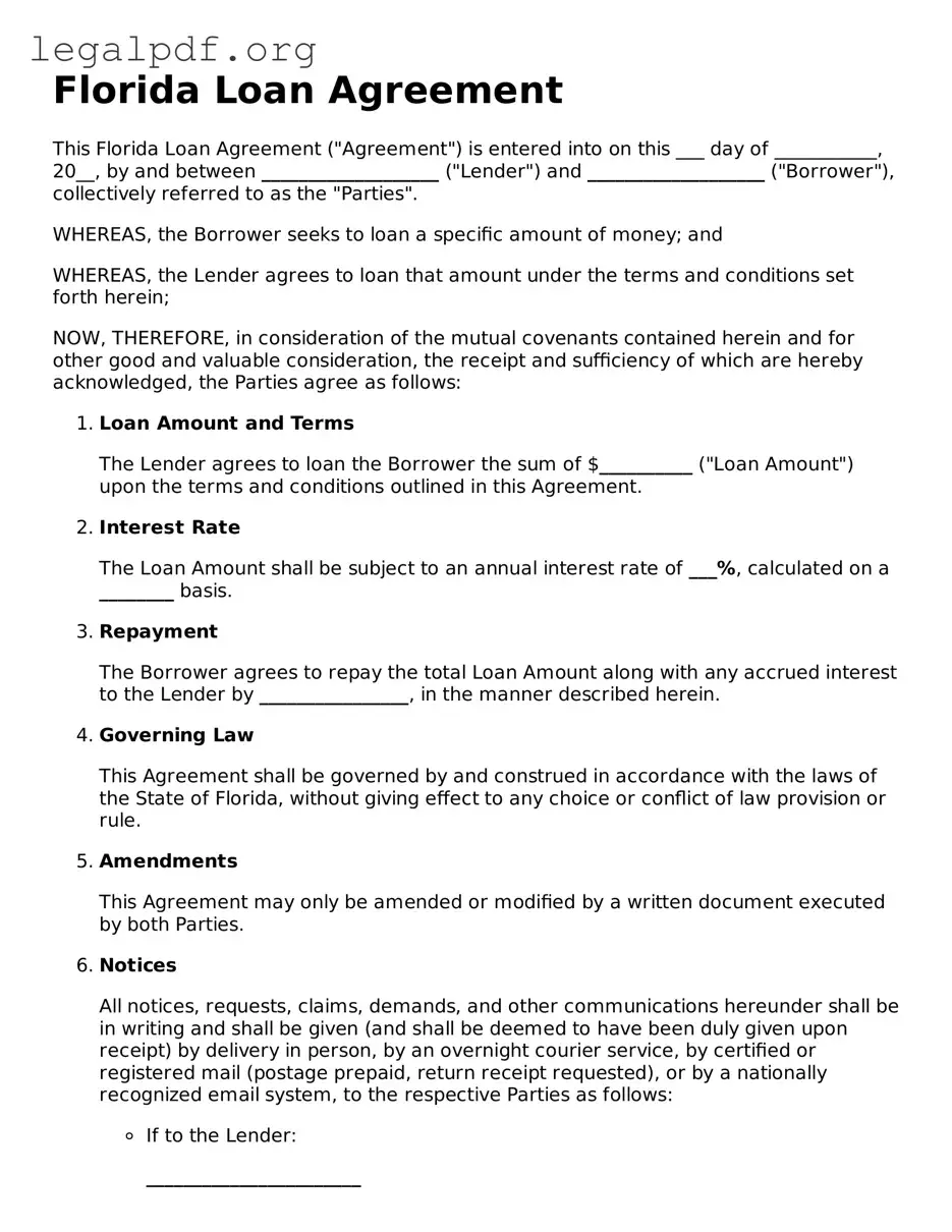 Valid  Loan Agreement Template for Florida