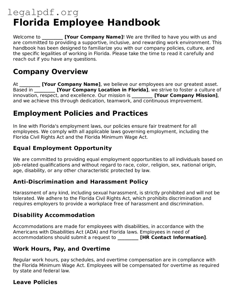 Valid  Employee Handbook Template for Florida