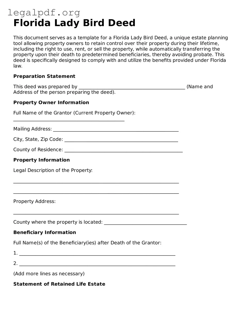 Valid  Lady Bird Deed Template for Florida
