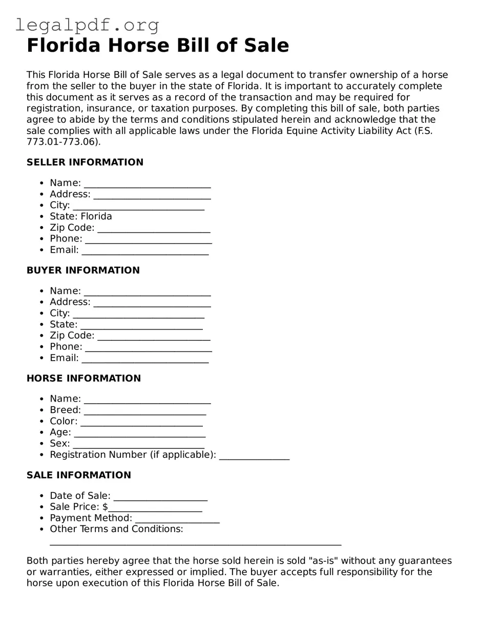 Valid  Horse Bill of Sale Template for Florida