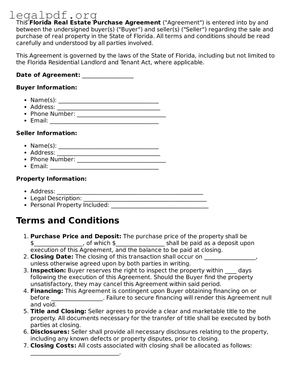 Valid  Real Estate Purchase Agreement Template for Florida