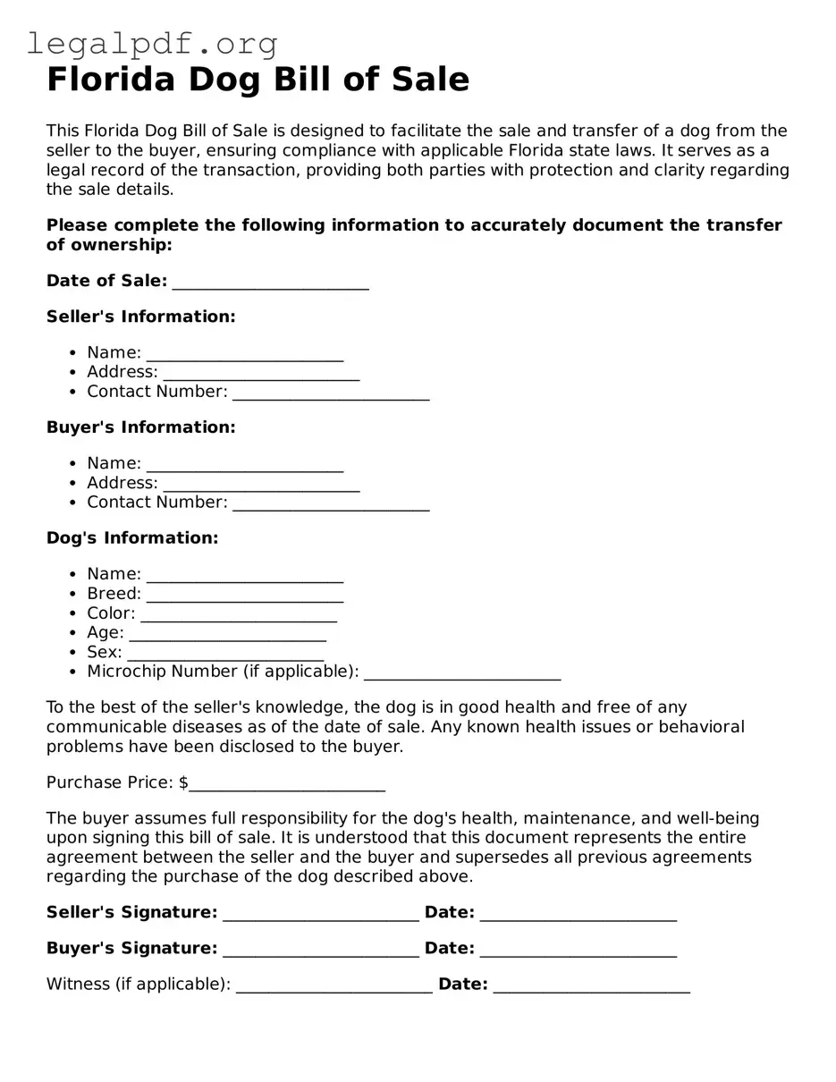 Valid  Dog Bill of Sale Template for Florida