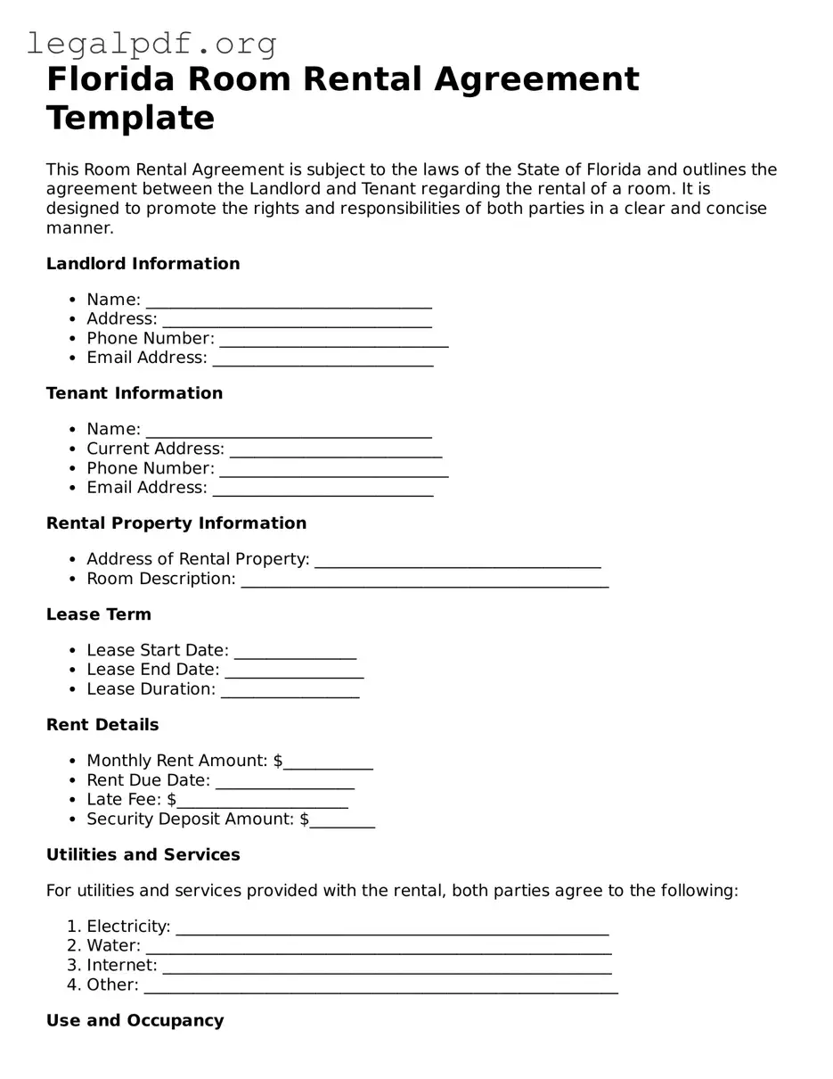 Valid  Room Rental Agreement Template for Florida