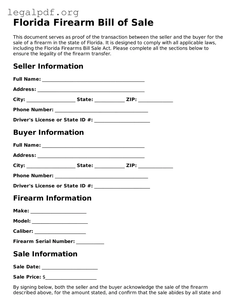 Valid  Firearm Bill of Sale Template for Florida