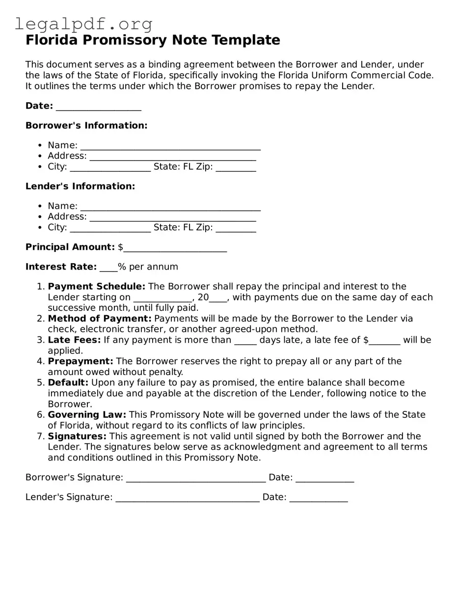 Valid  Promissory Note Template for Florida