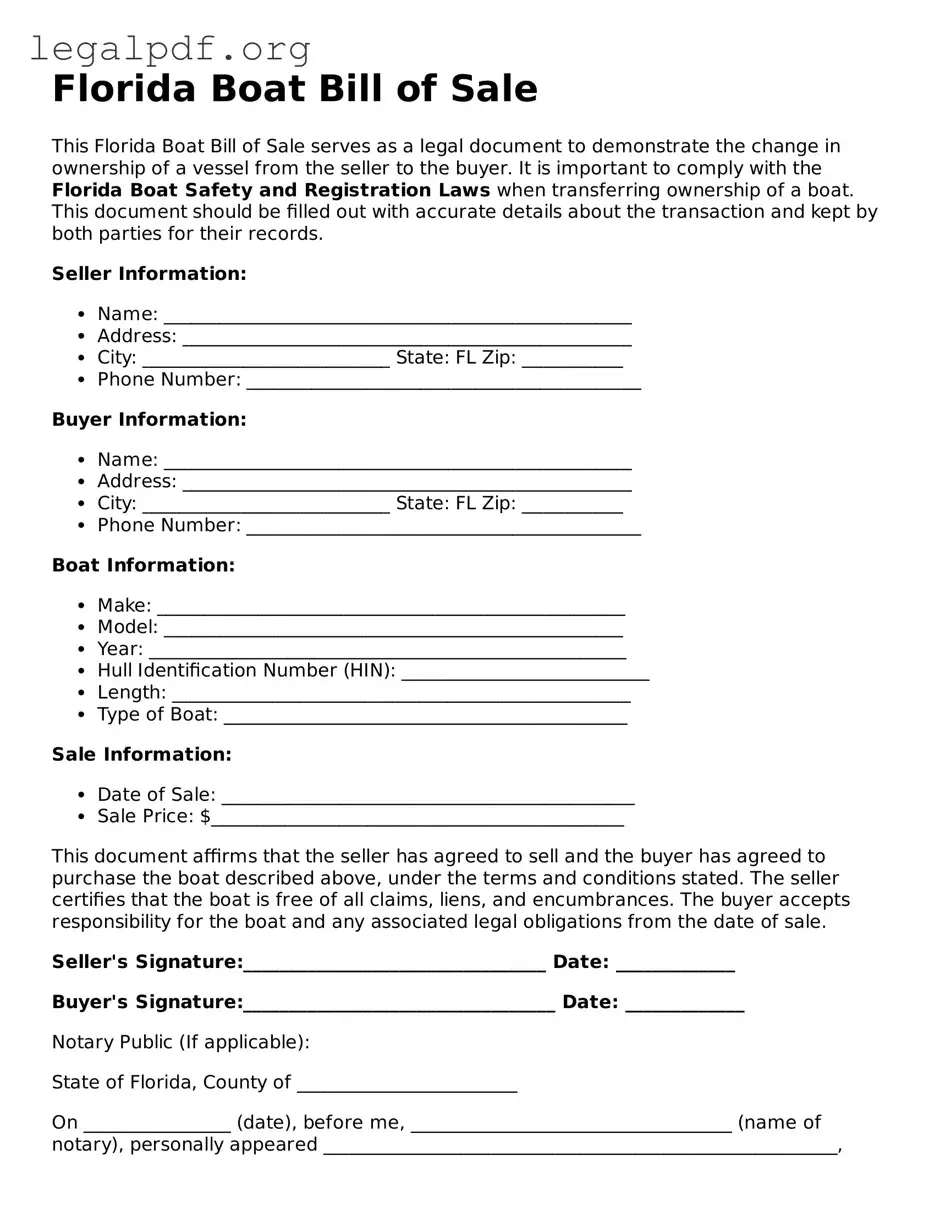 Valid  Boat Bill of Sale Template for Florida