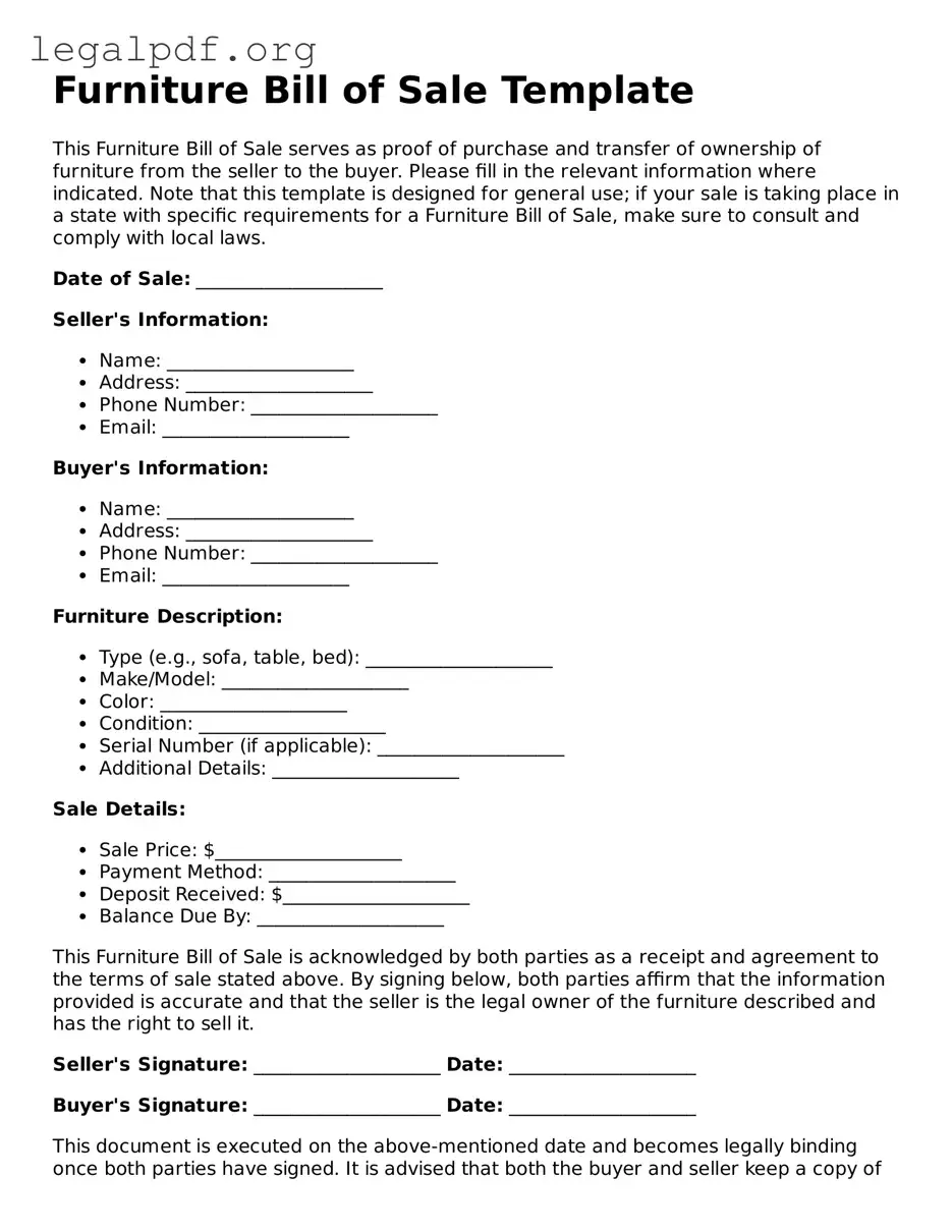 Blank Furniture Bill of Sale Document