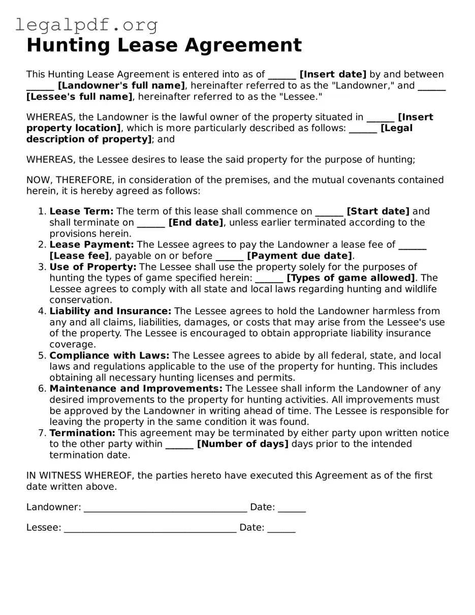 Blank Hunting Lease Agreement Document