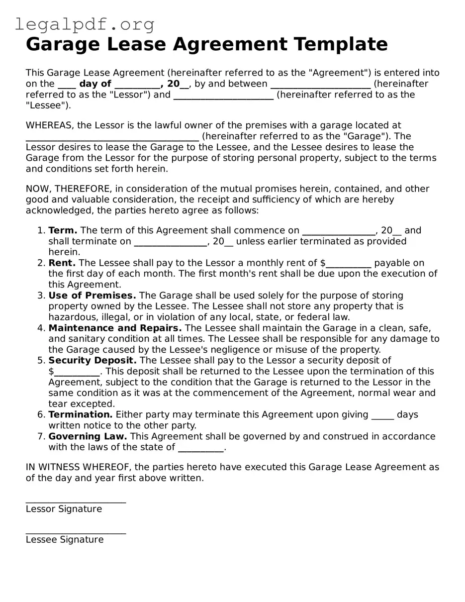 Blank Garage Lease Agreement Document