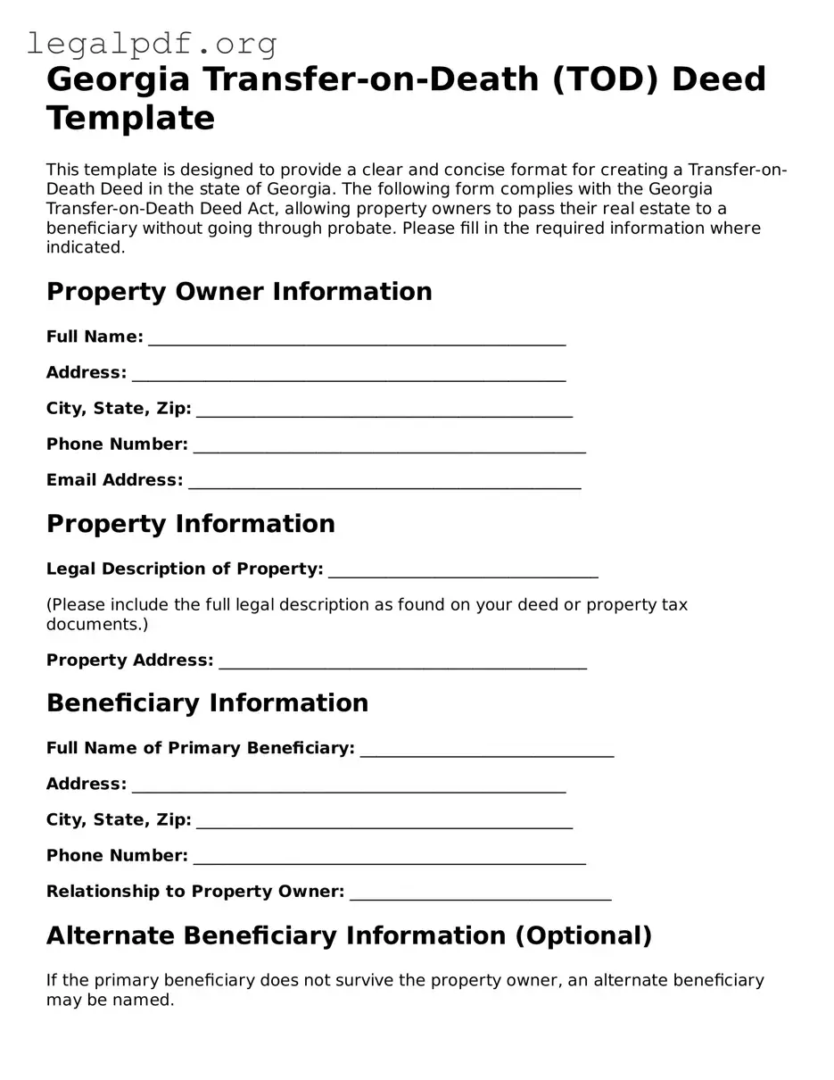 Valid  Transfer-on-Death Deed Template for Georgia