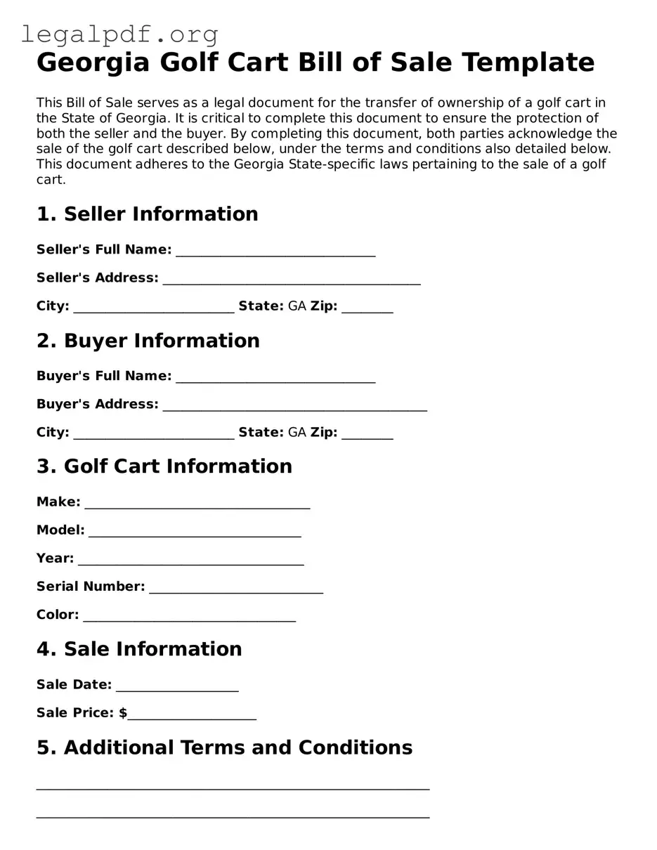 Valid  Golf Cart Bill of Sale Template for Georgia