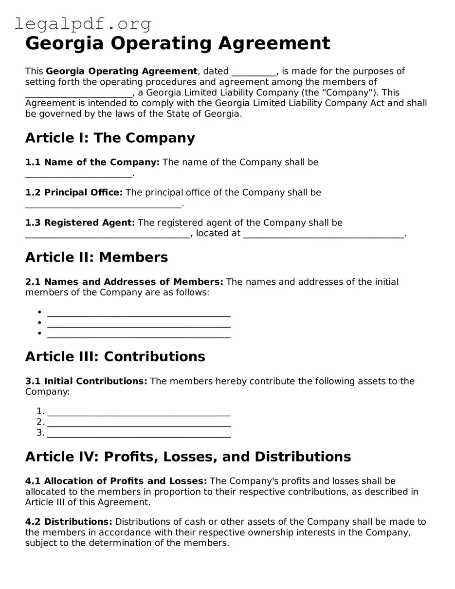 Valid  Operating Agreement Template for Georgia
