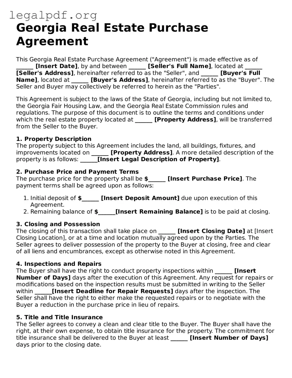 Valid  Real Estate Purchase Agreement Template for Georgia