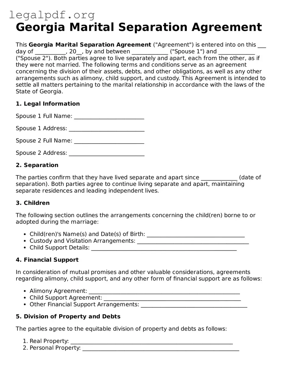 Valid  Marital Separation Agreement Template for Georgia