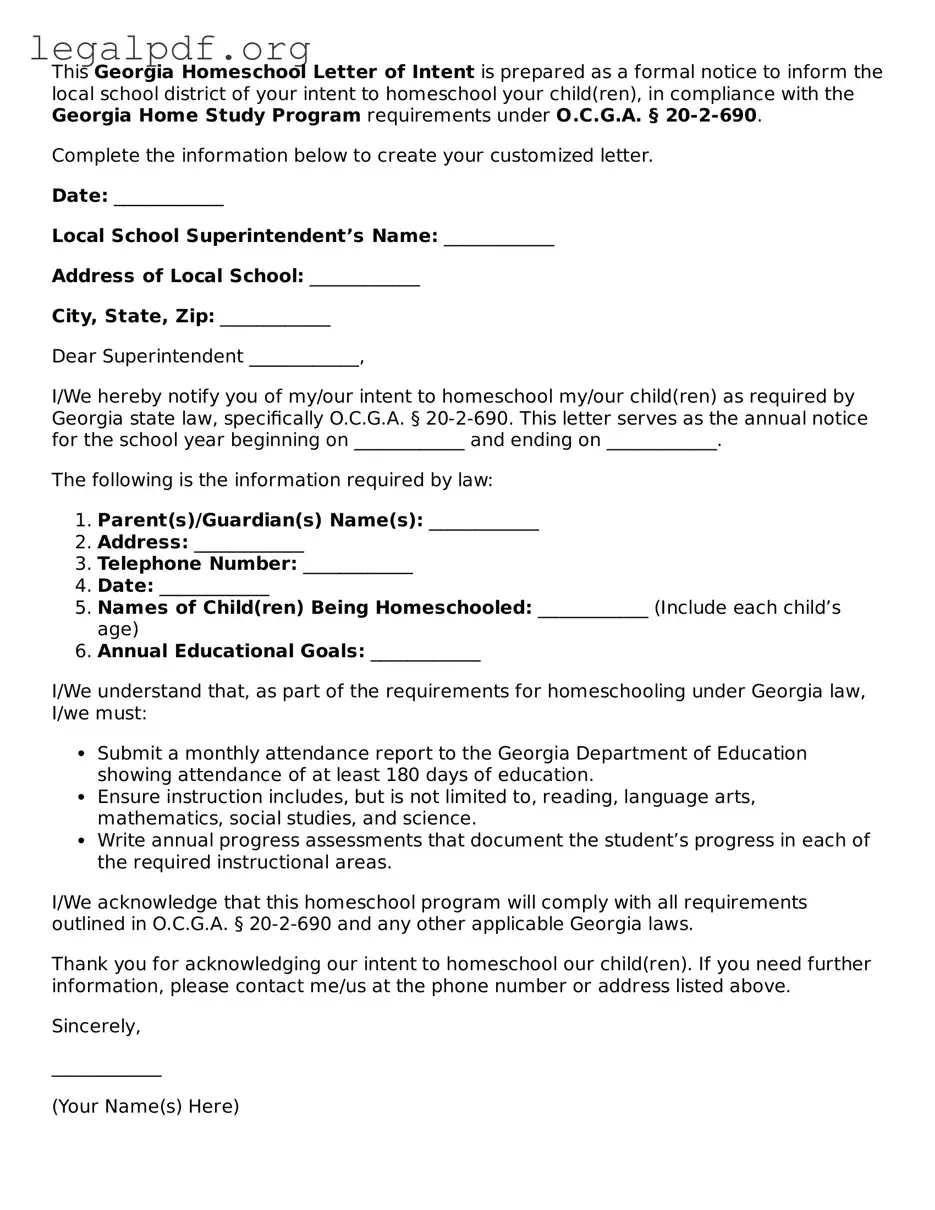 Valid  Homeschool Letter of Intent Template for Georgia