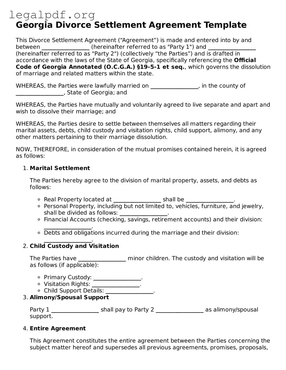 Valid  Divorce Settlement Agreement Template for Georgia