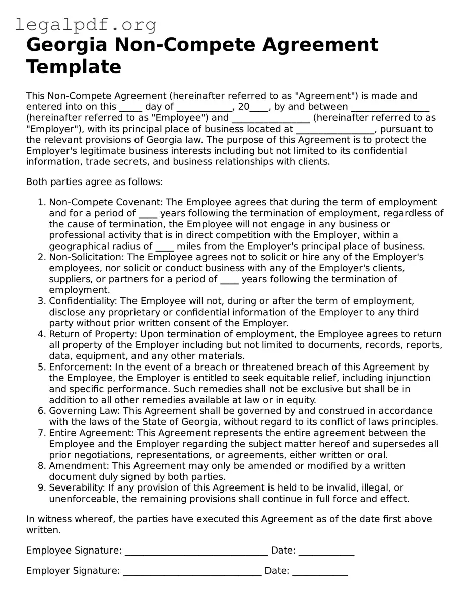 Valid  Non-compete Agreement Template for Georgia