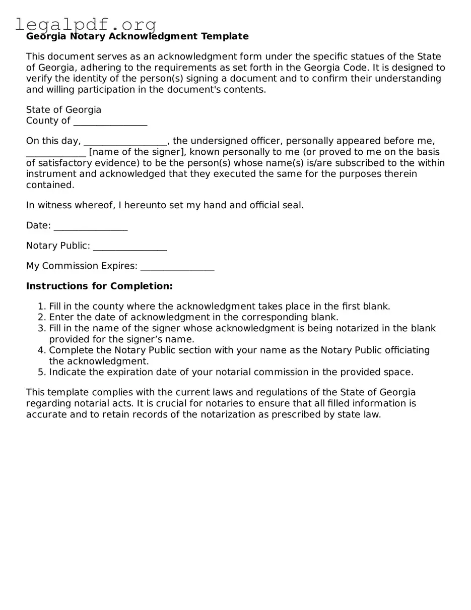 Valid  Notary Acknowledgement Template for Georgia
