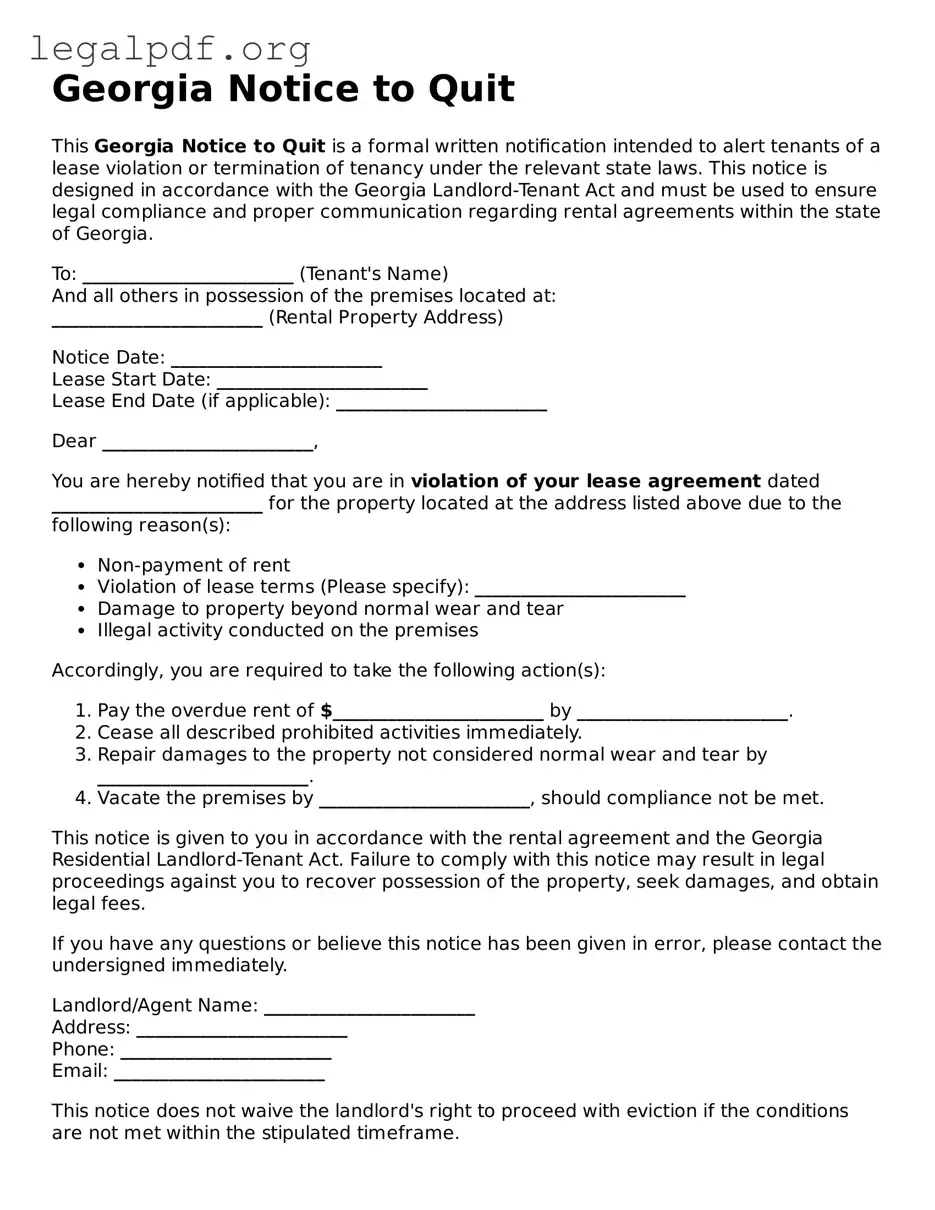 Valid  Notice to Quit Template for Georgia