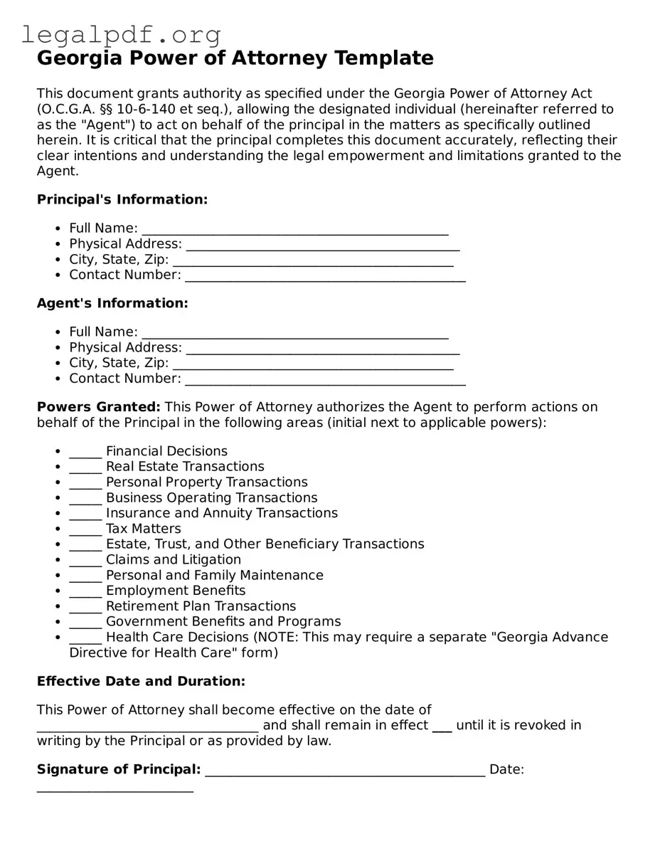 Valid  Power of Attorney Template for Georgia