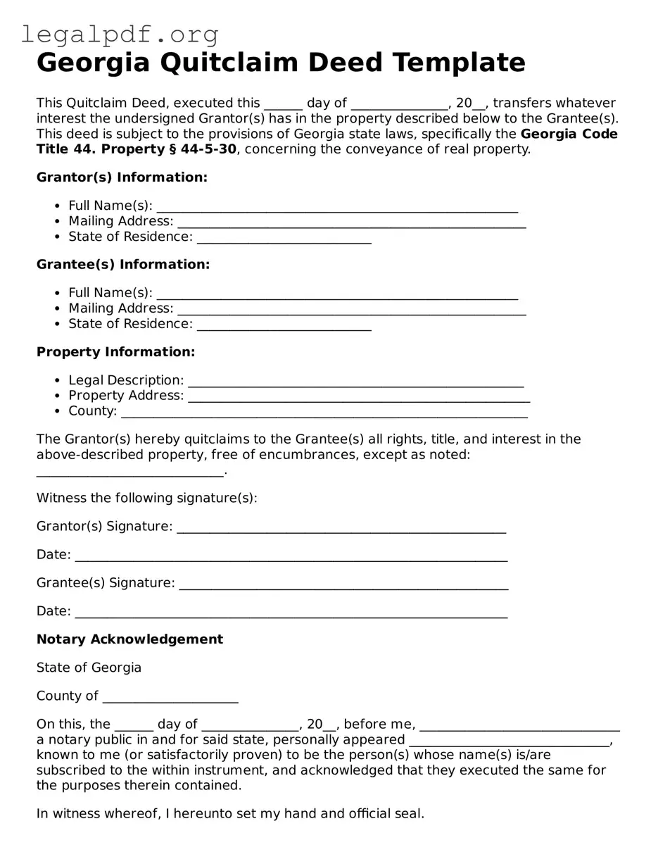 Valid  Quitclaim Deed Template for Georgia