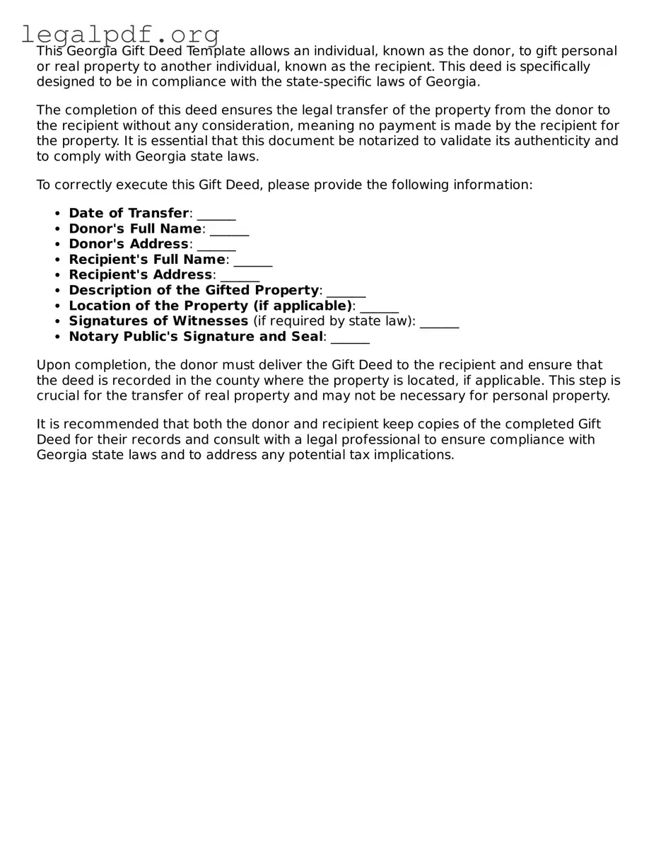 Valid  Gift Deed Template for Georgia
